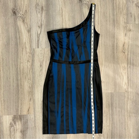 Jay Godfrey Blue Black Stripe One Shoulder Sleeveless Asymmetrical Dress Size 2 - Picture 2 of 7